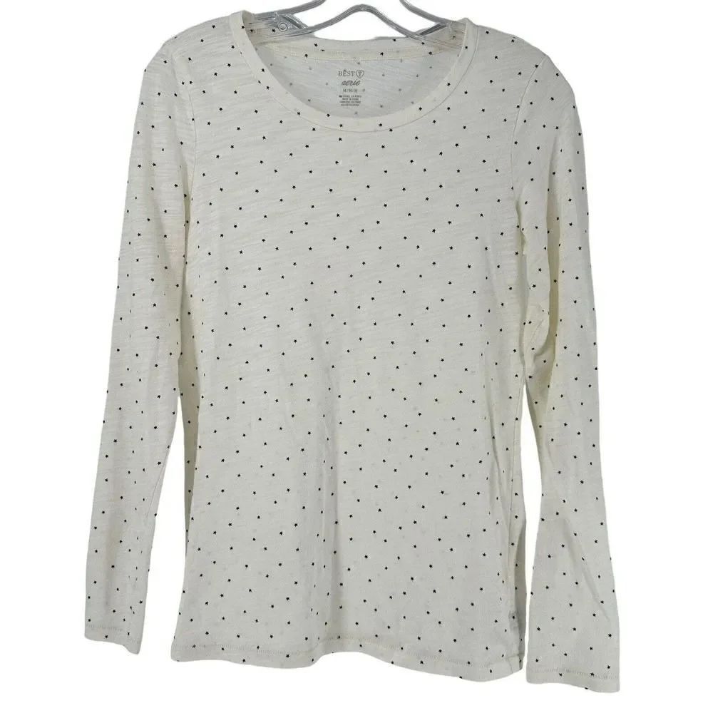 Aerie Lounge Top Best T Long Sleeve White Star Print Size M Soft Lightweight Tee
